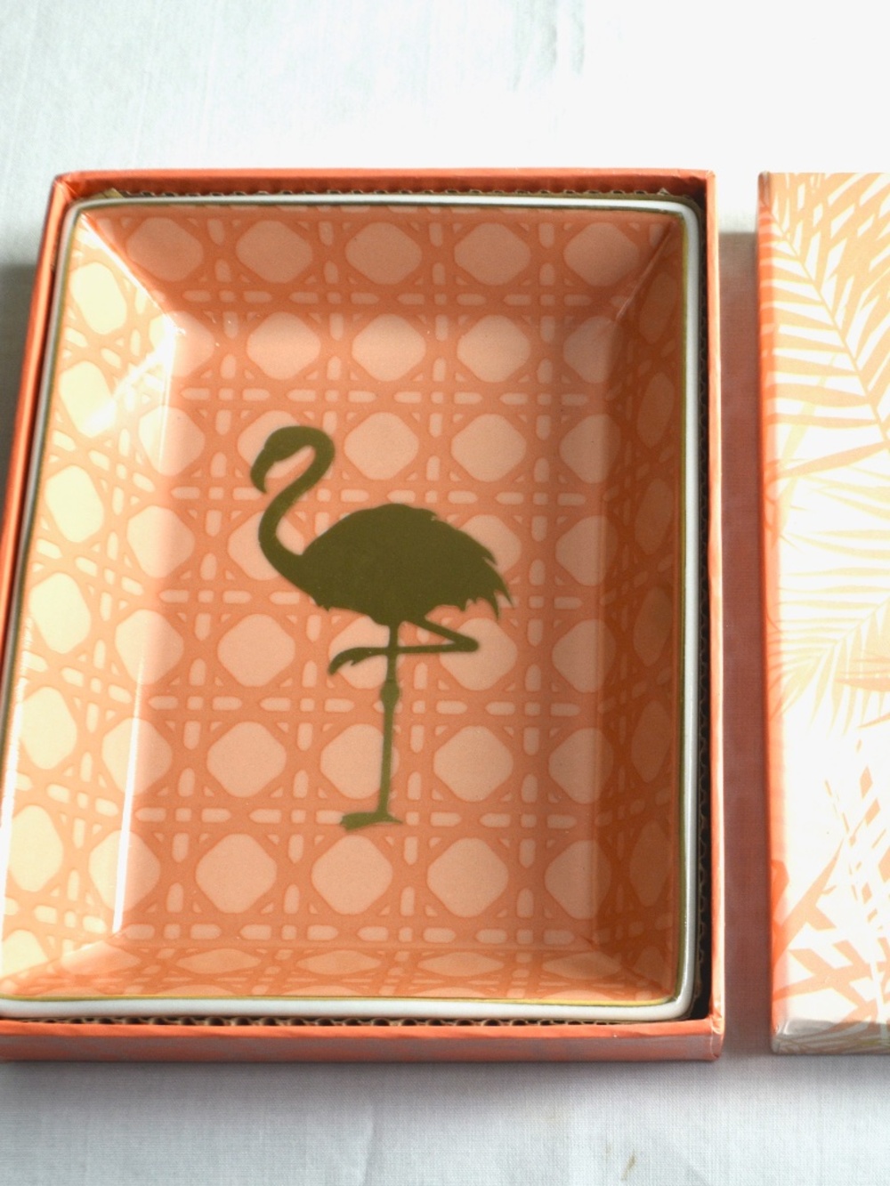Pink Flamingo Patio Party Snack Tray/Trinket/Ring by Rosanna w/ Box